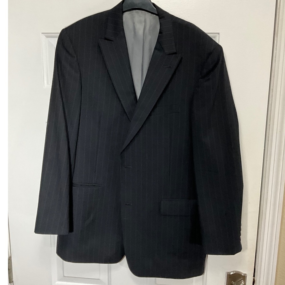 Murano Mens 44L Navy Blue Pinstripe Worsted Wool 2 Button Blazer Sport Coat